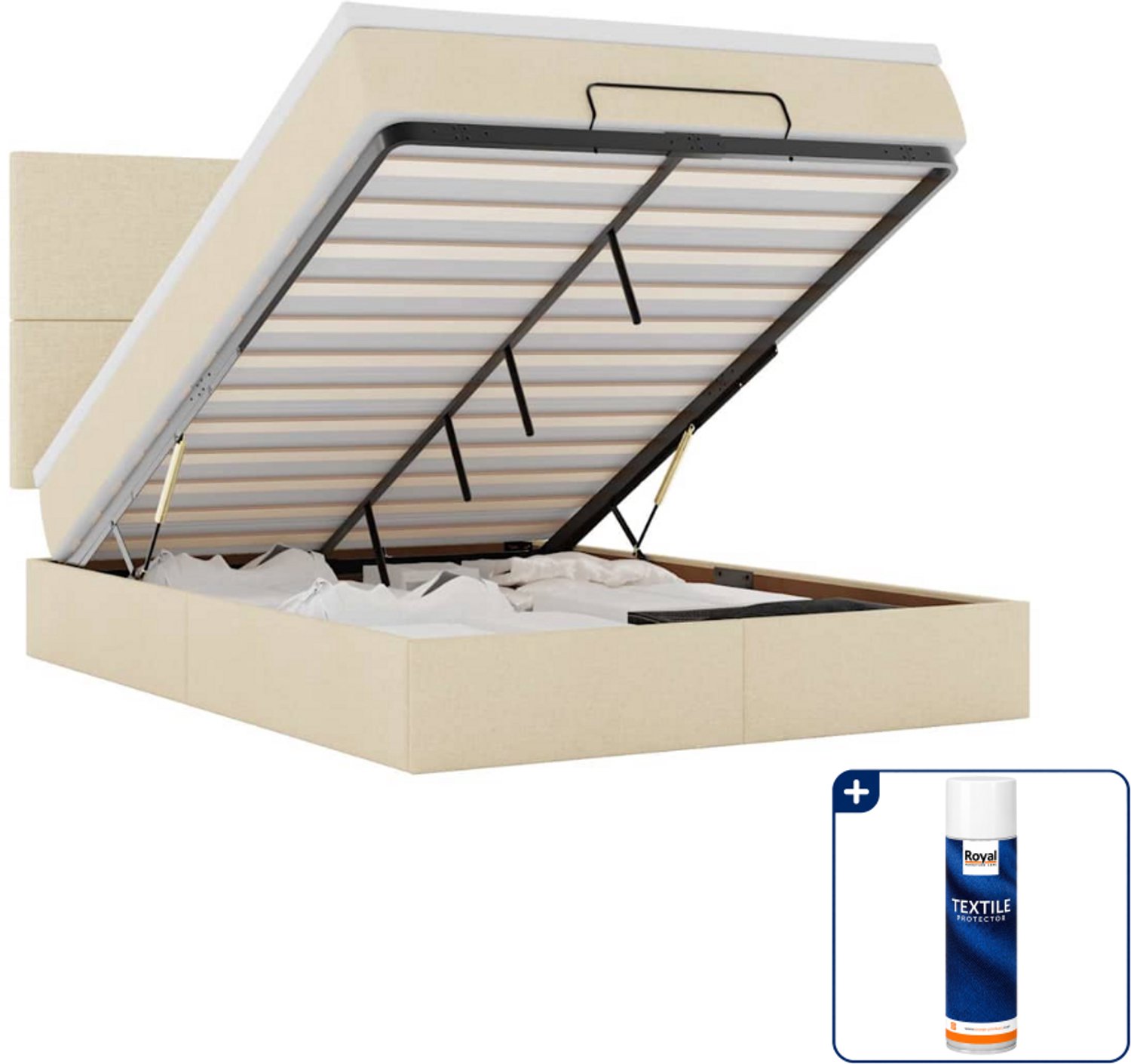 vidaXL ottomaan bed met matras 140 x 190 cm - stof - crèmekleurig - Inclusief textielbeschermer 500 ml Groen
