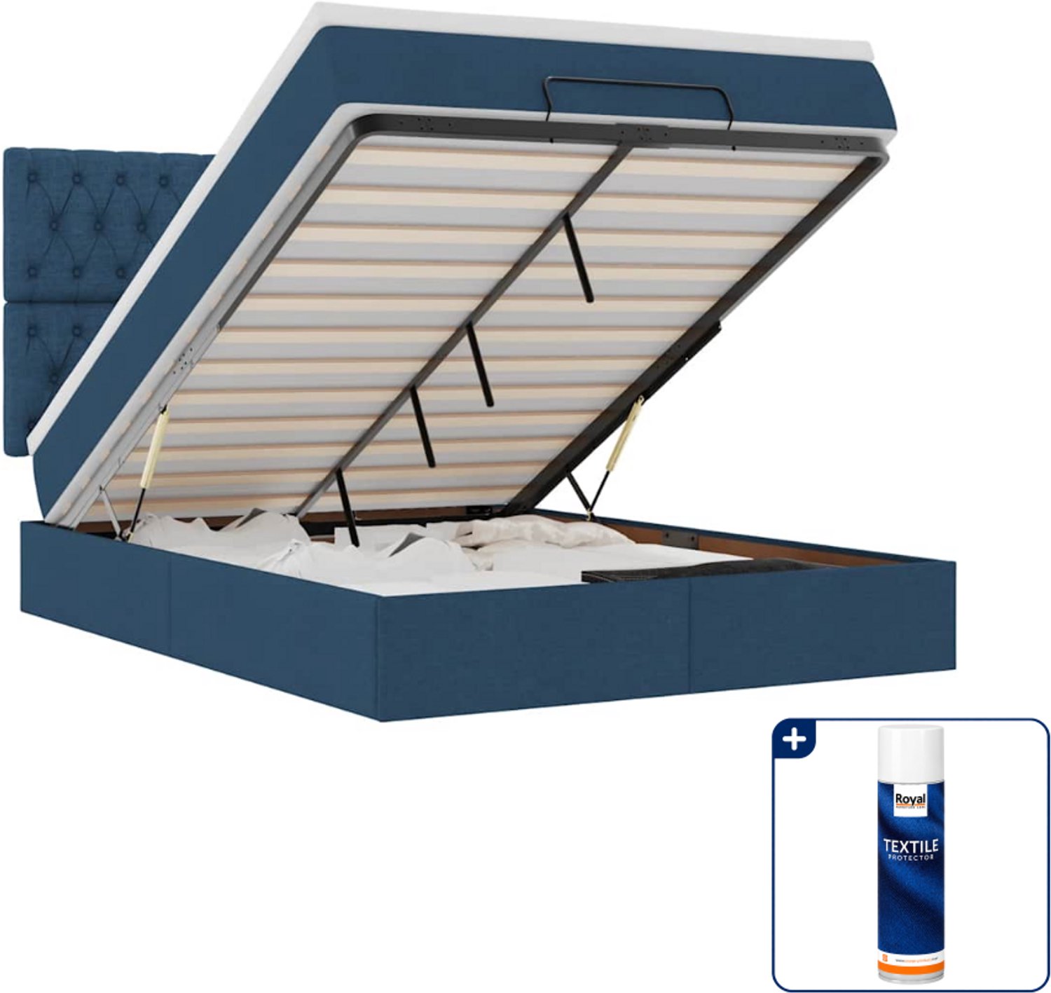 vidaXL ottoman bed met matras - 140 x 190 cm - blauw - Inclusief textielbeschermer 500 ml Grijs