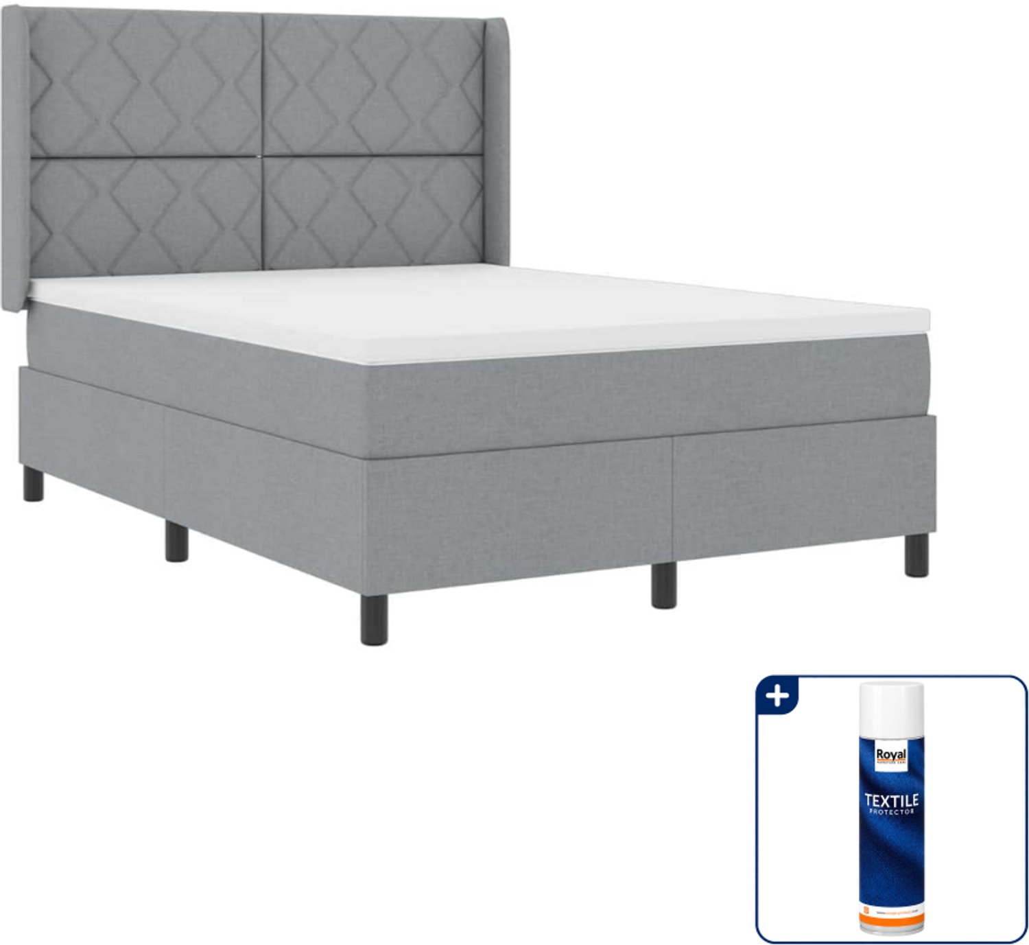 vidaXL LED boxspringbed - 140 x 190 cm - lichtgrijs - Inclusief textielbeschermer 500 ml