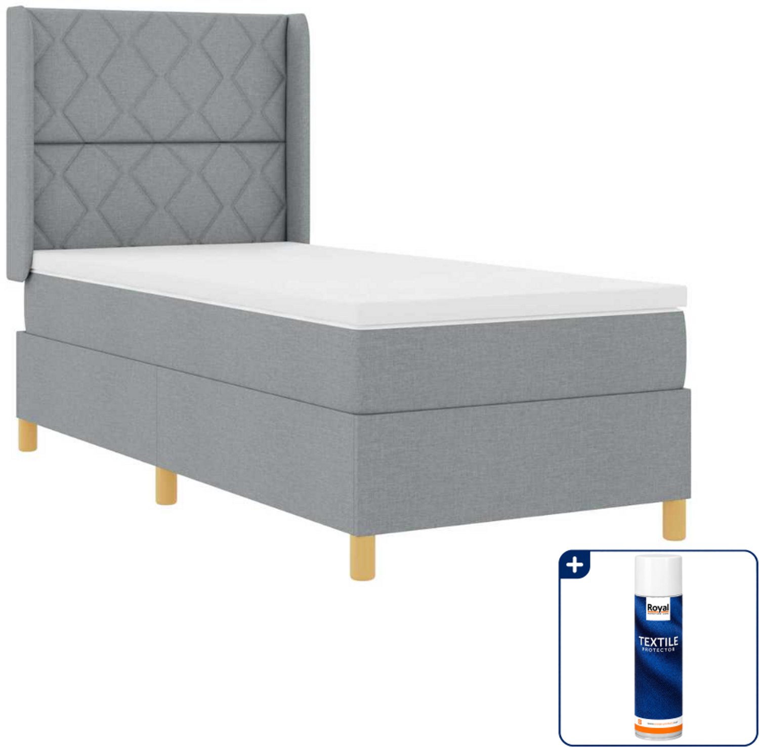 vidaXL boxspringbed - 100 x 200 cm - stof - lichtgrijs - Inclusief textielbeschermer 500 ml