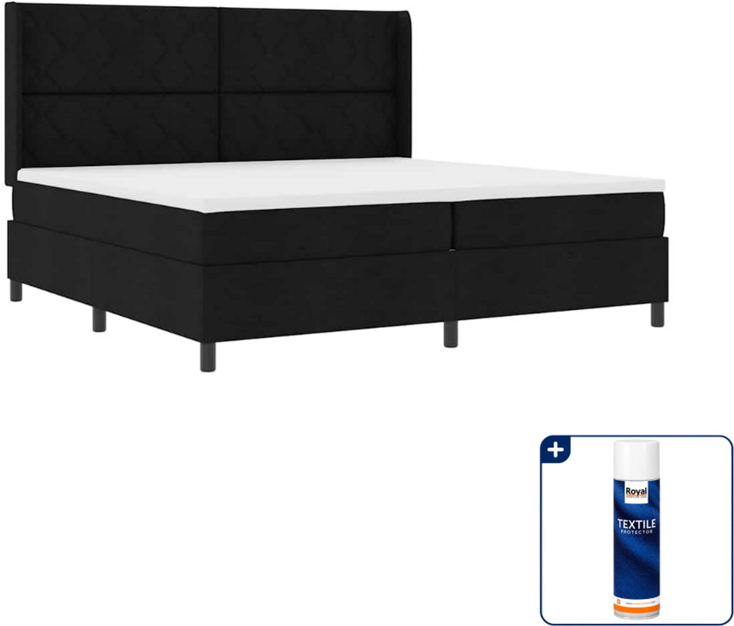 vidaXL LED boxspring Super kingsize - 200 x 200 cm - zwart - Inclusief textielbeschermer 500 ml