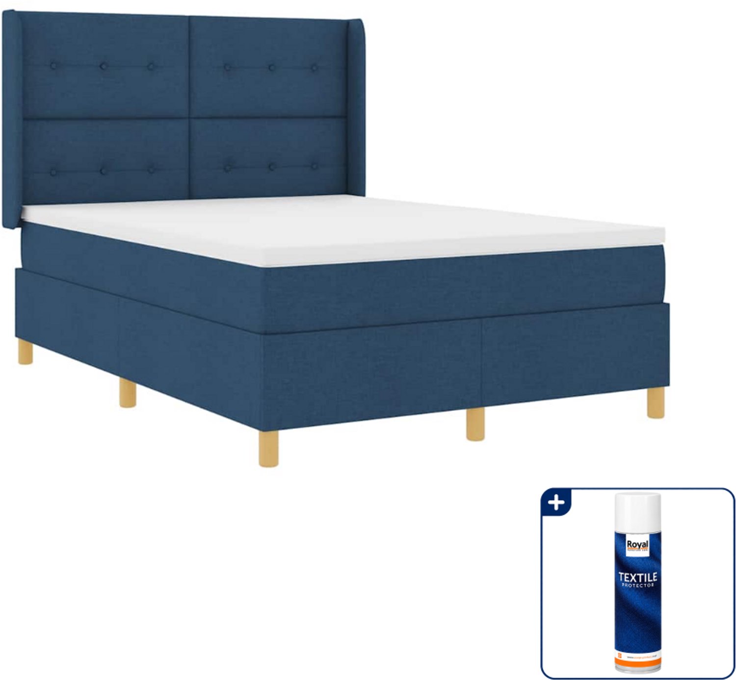 vidaXL boxspringbed Queensize - 160 x 200 cm - blauw - Inclusief textielbeschermer 500 ml