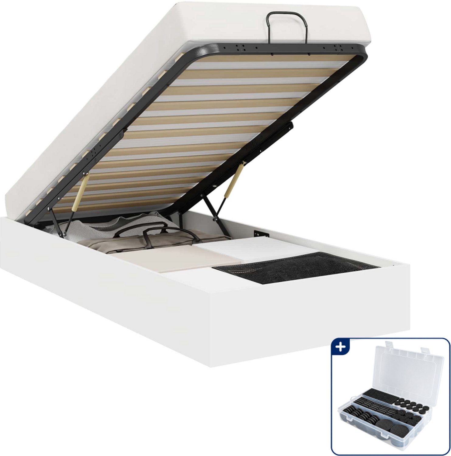 vidaXL ottoman bedframe - 100 x 200 cm - wit - Inclusief antikrasvilt 177-delig Bruin