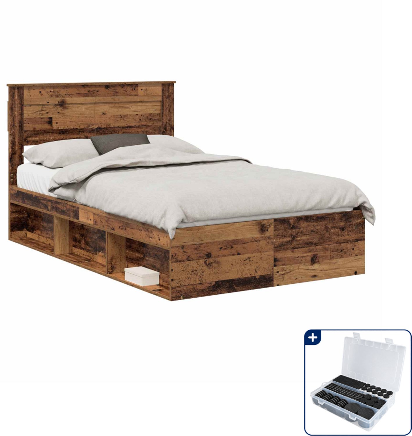vidaXL bedframe - 135 x 190 cm - oudhout - Inclusief antikrasvilt 177-delig Grijs
