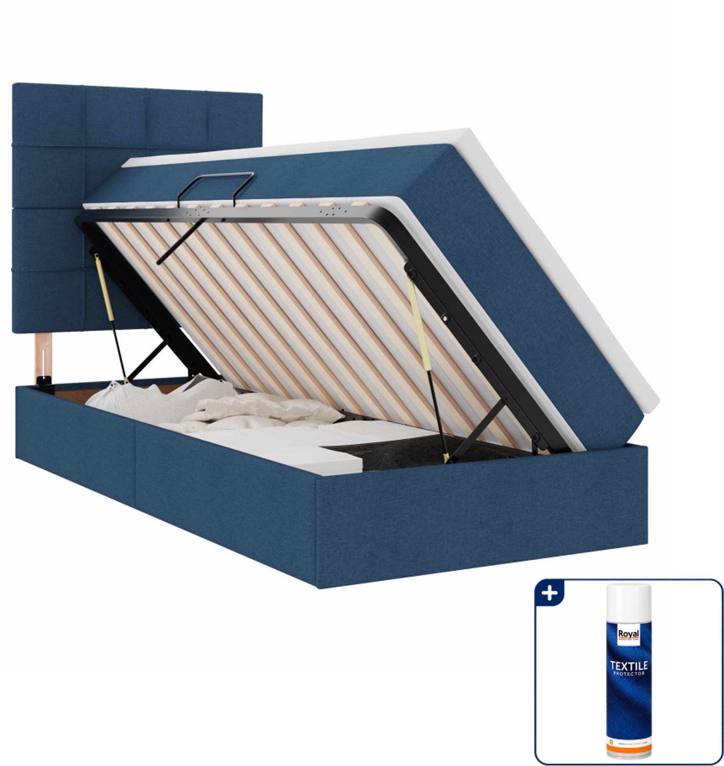vidaXL opbergbed met matras - 100 x 200 cm - kunstleer - blauw - Inclusief textielbeschermer 500 ml