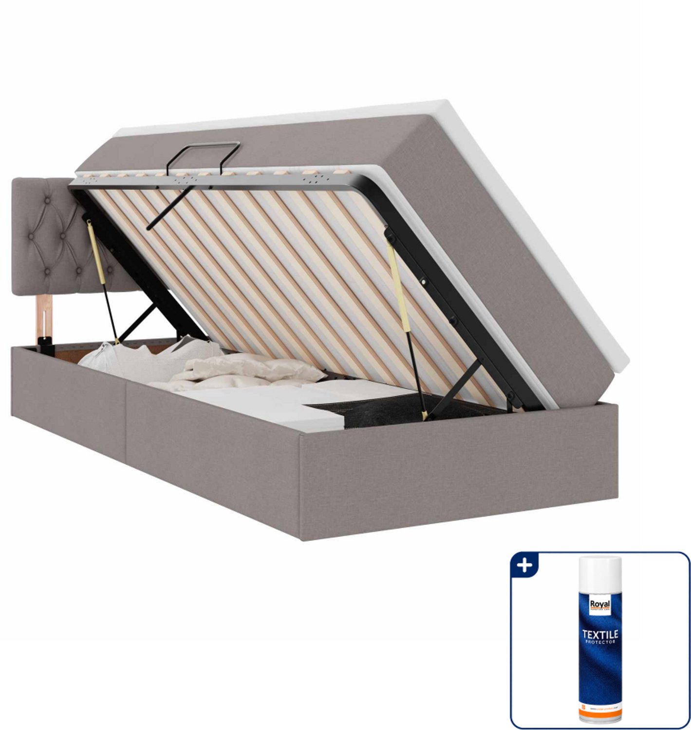 vidaXL led opslagbed met matras - 90 x 200 cm - taupe - Inclusief textielbeschermer 500 ml Crème