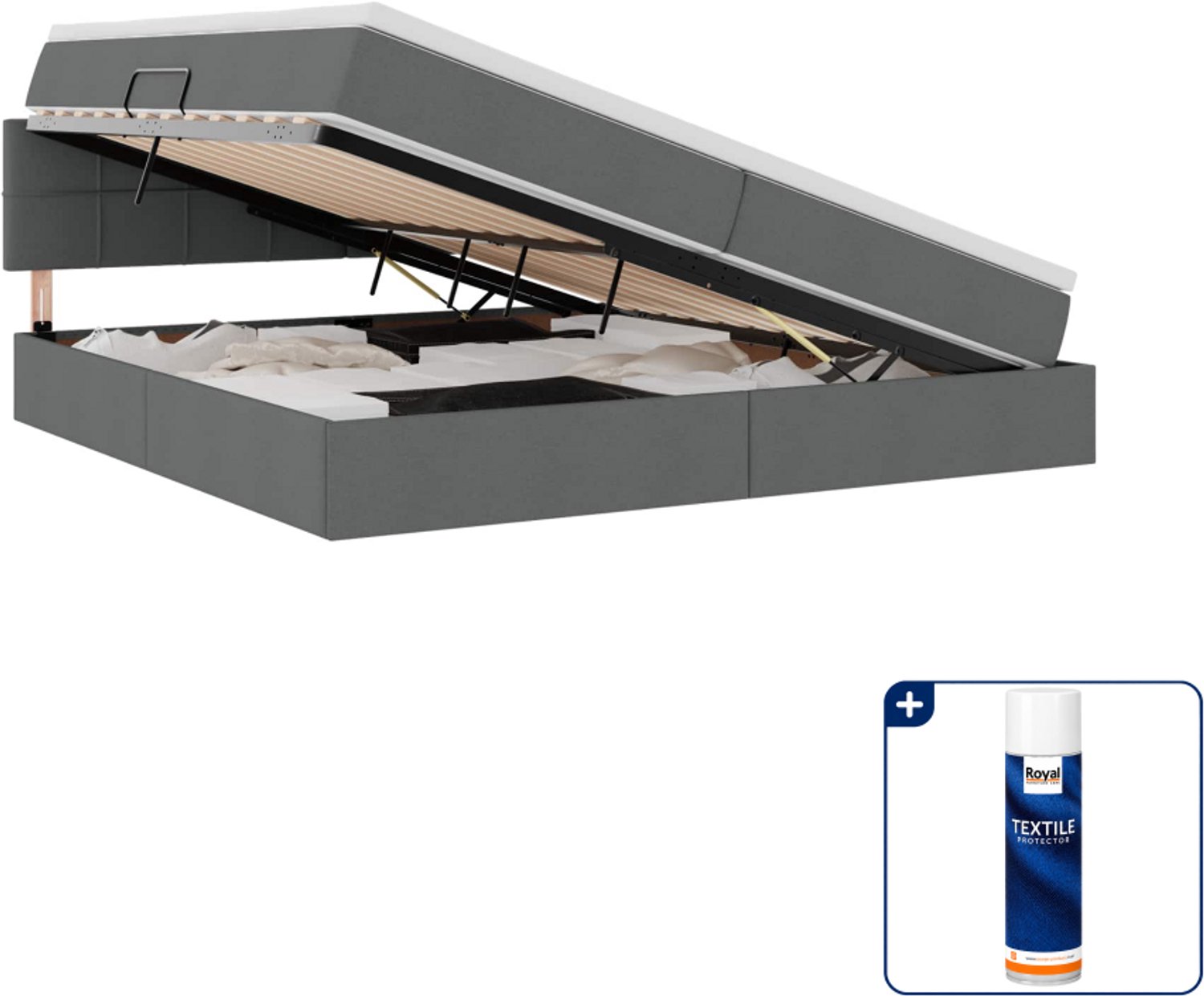 vidaXL LED opbergbed met matras - 200 x 200 cm - donkergrijs - Inclusief textielbeschermer 500 ml