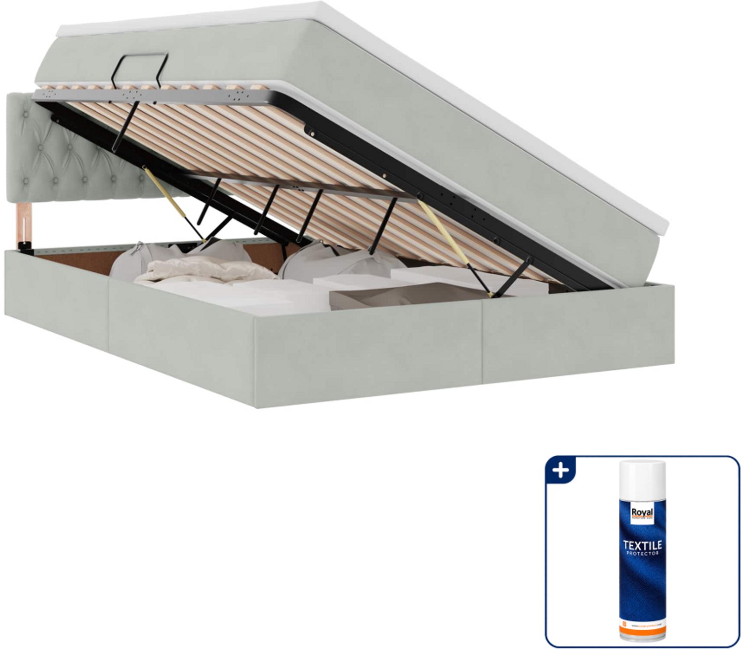 vidaXL opslagbed Small double - 140 x 200 cm - lichtgrijs - Inclusief textielbeschermer 500 ml