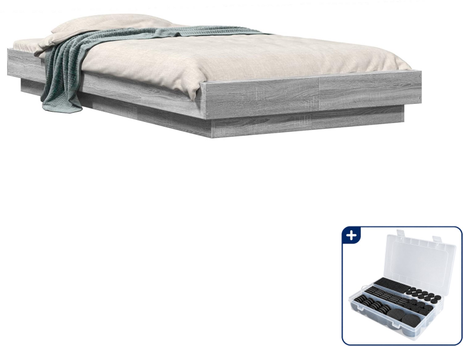 vidaXL bedframe - 80 x 210 cm - bewerkt hout - grijs sonoma - Inclusief antikrasvilt 177-delig