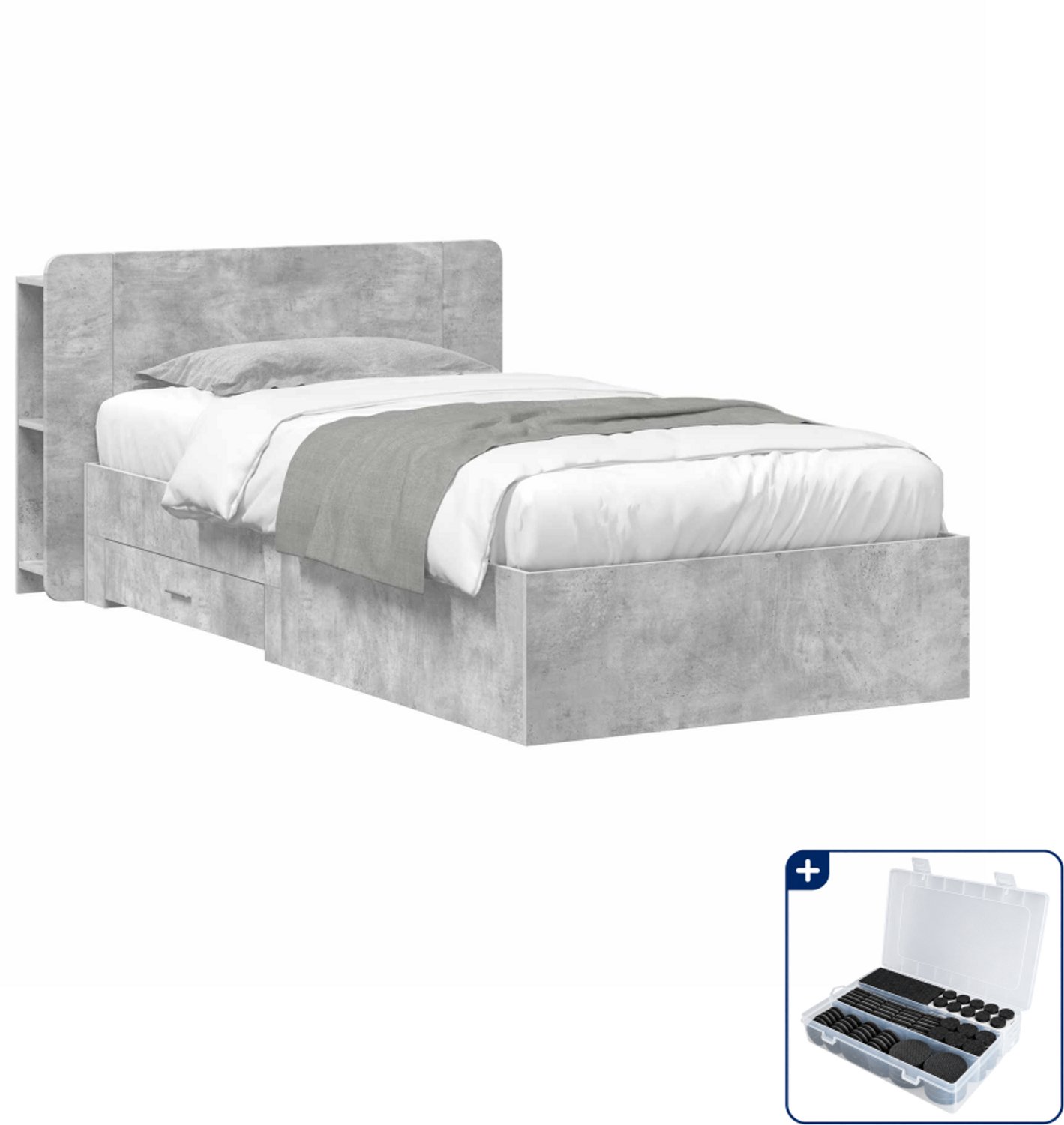 vidaXL bedframe met opslag - 80 x 200 cm - bewerkt hout - betongrijs - Inclusief antikrasvilt 177-delig