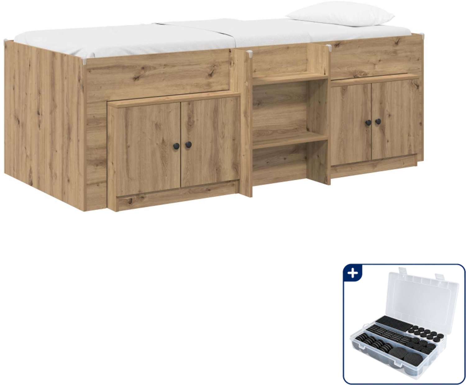 vidaXL hoogslaper met kast - 75 x 190 cm - bewerkt hout - artisanaal eiken - Inclusief antikrasvilt 177-delig Bruin