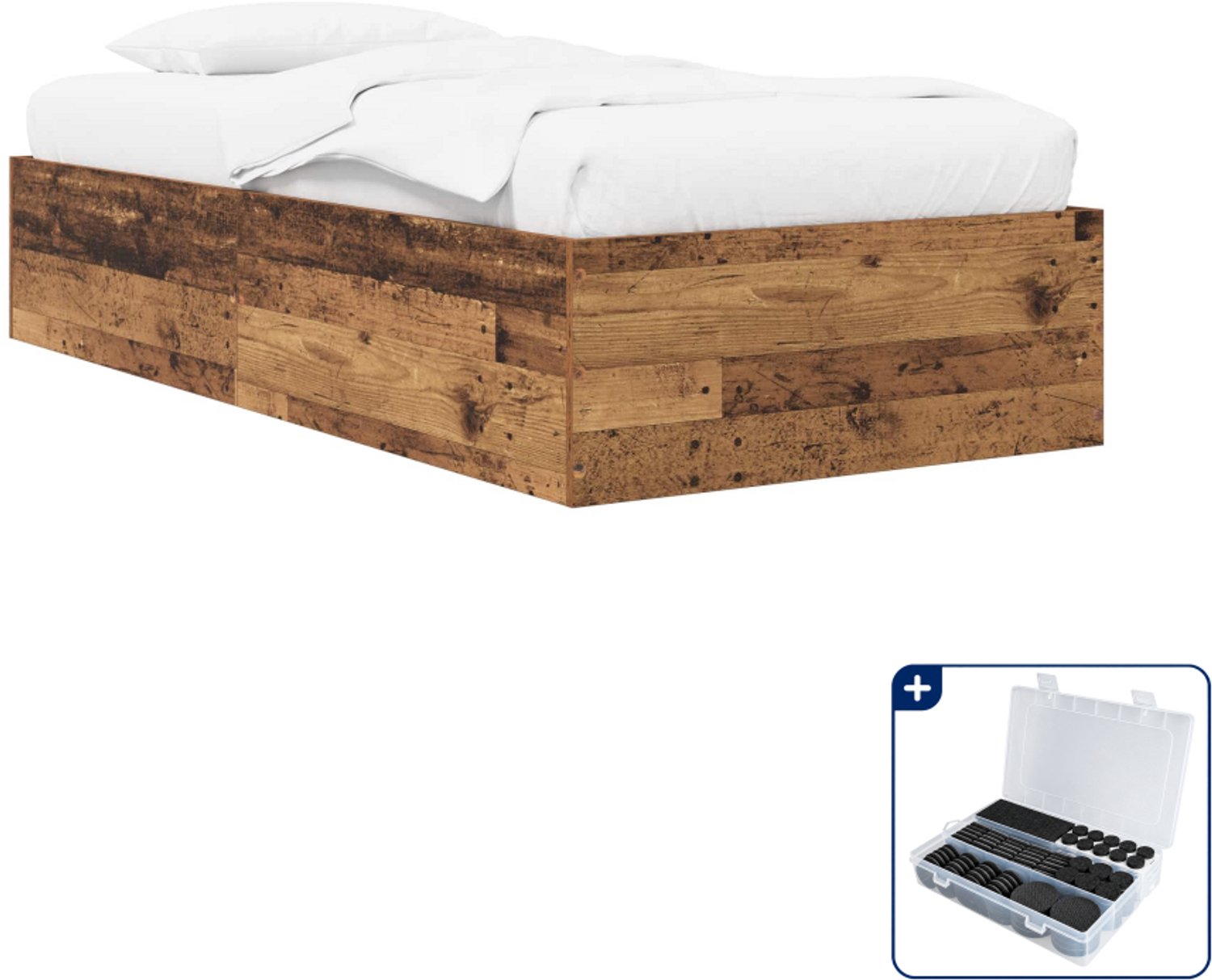 vidaXL vloerbedframe - 80 x 200 cm - bewerkt hout - oud hout - Inclusief antikrasvilt 177-delig Bruin