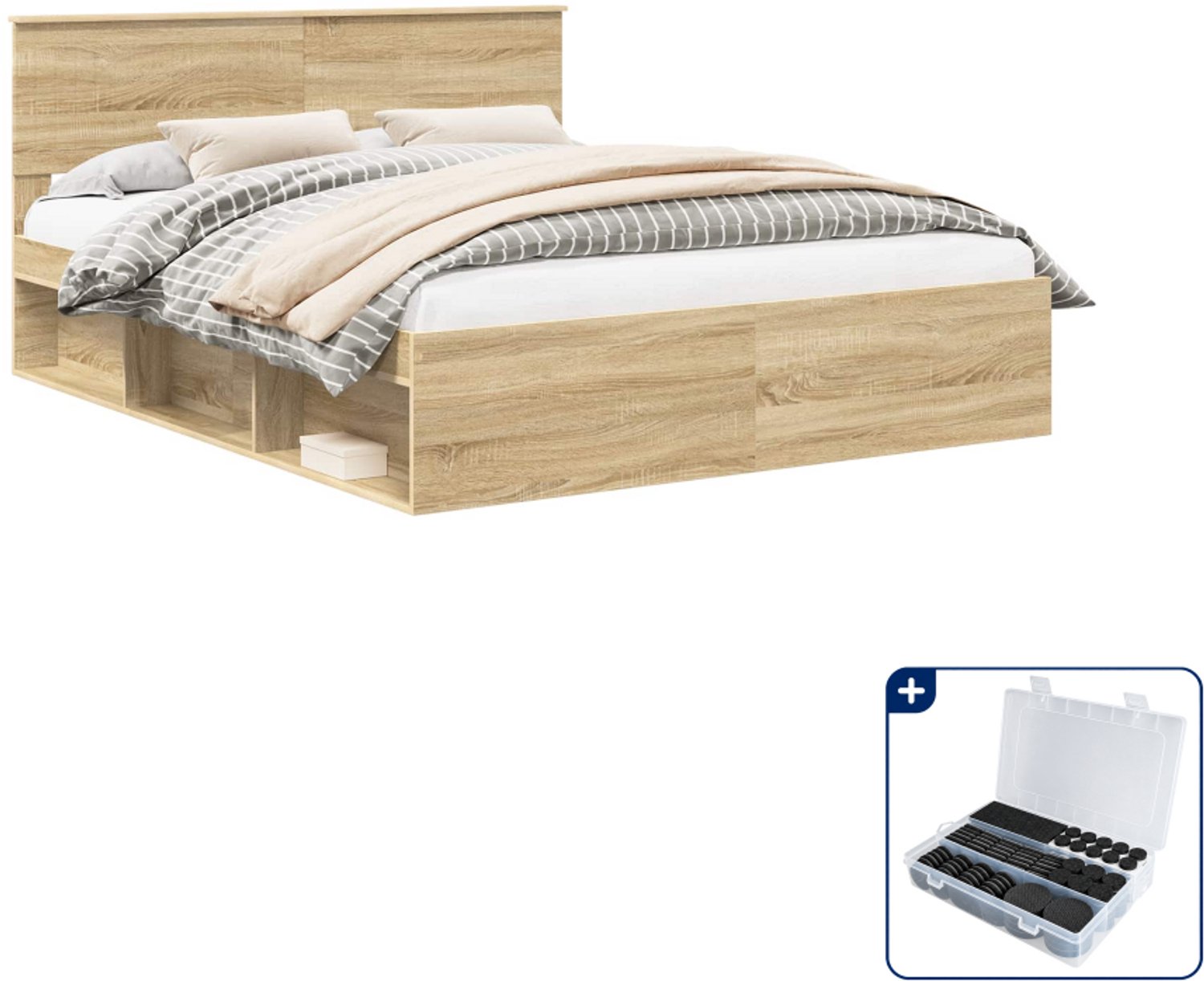 vidaXL Bedframe - Queensize - 160 x 200 cm - Sonoma Eiken - Inclusief antikrasvilt 177-delig Bruin