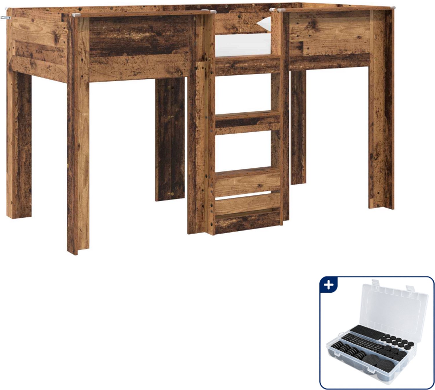 vidaXL stapelbed voor kinderen - 90 x 190 cm - bewerkt hout - oudhout - Inclusief antikrasvilt 177-delig Wit