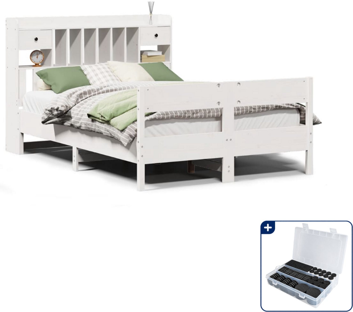 vidaXL bed met boekenkast - Queensize - 160 x 200 cm - wit - Inclusief antikrasvilt 177-delig