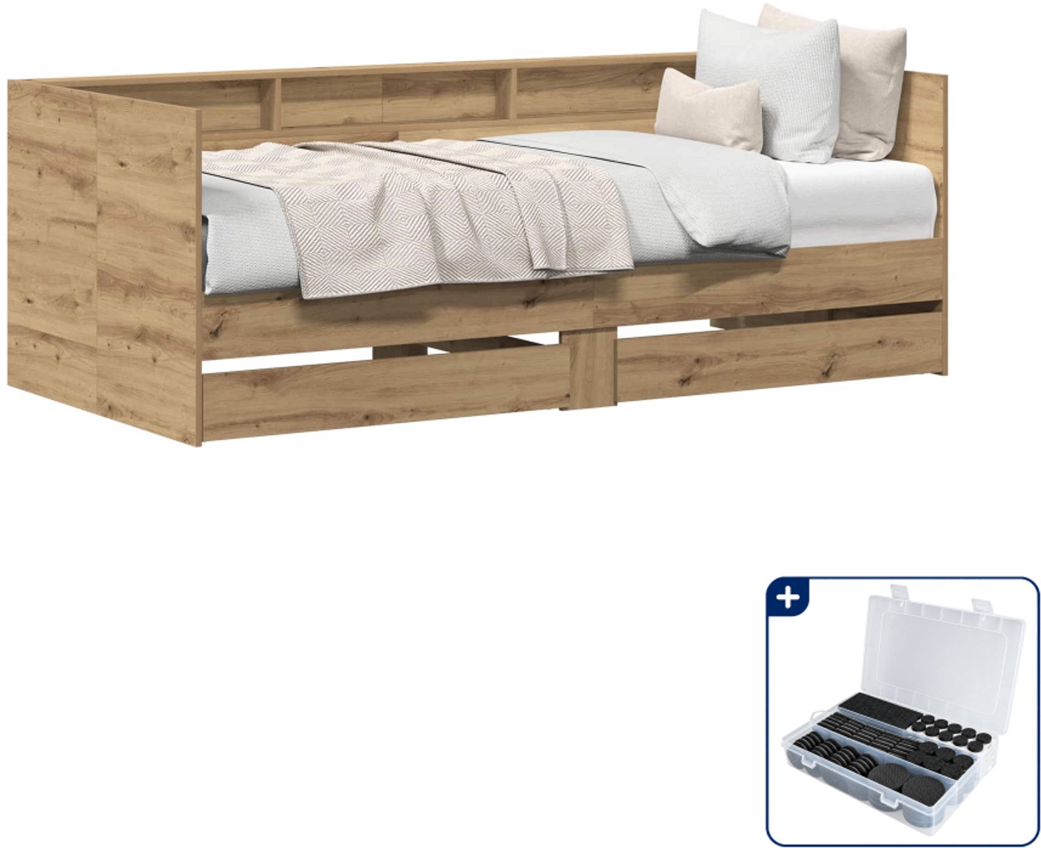 vidaXL dagbed met lade - 75 x 190 cm - bewerkt hout - artisan eiken - Inclusief antikrasvilt 177-delig Groen