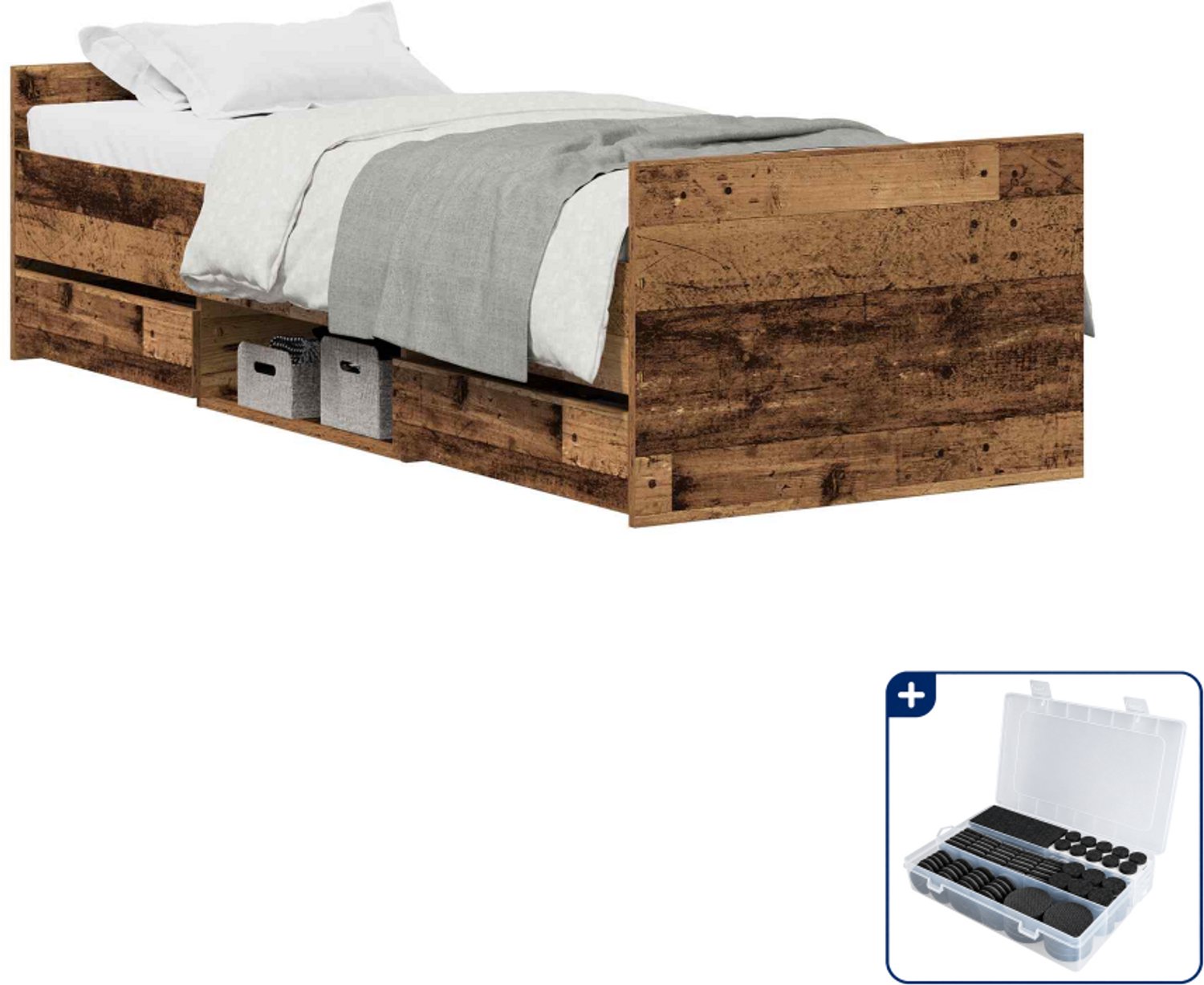 vidaXL bedframe - 70 x 190 cm - bewerkt hout - oud hout - Inclusief antikrasvilt 177-delig Bruin