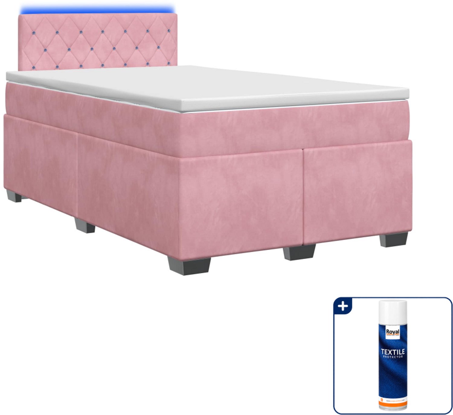 vidaXL boxspring met matras en led - 120 x 200 cm - roze - fluweel - Inclusief textielbeschermer 500 ml