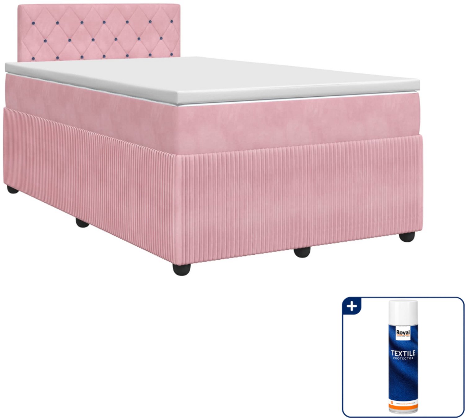 vidaXL boxspringbed met matras - 120 x 200 cm - fluweel - roze - Inclusief textielbeschermer 500 ml