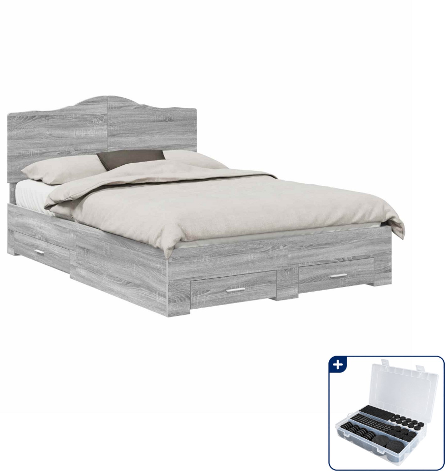vidaXL Bedframe Small double - 140 x 200 cm - bewerkt hout - grijs sonoma - Inclusief antikrasvilt 177-delig