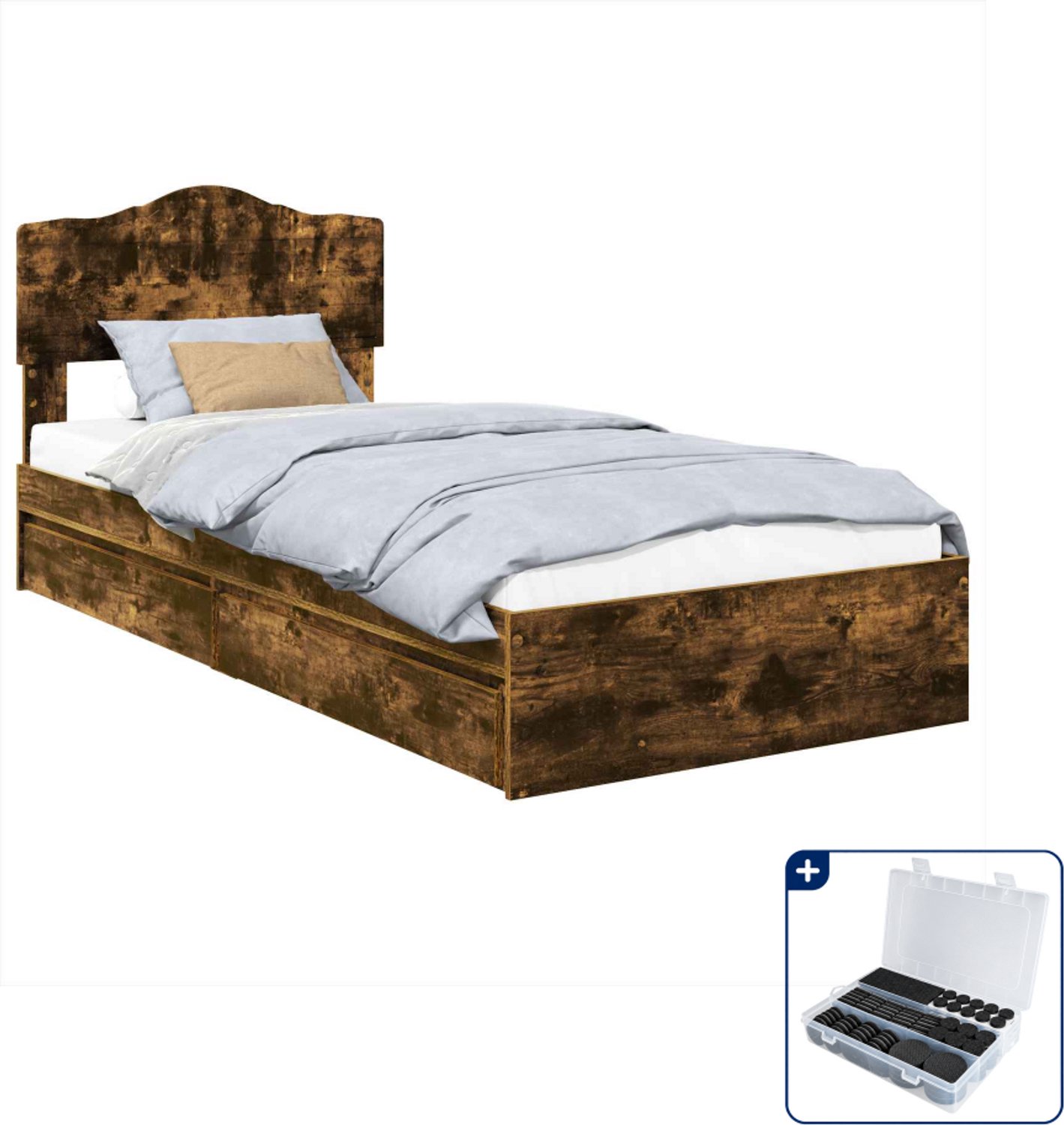 vidaXL bed met lade - 90 x 190 cm - bewerkt hout - gerookt eiken - Inclusief antikrasvilt 177-delig