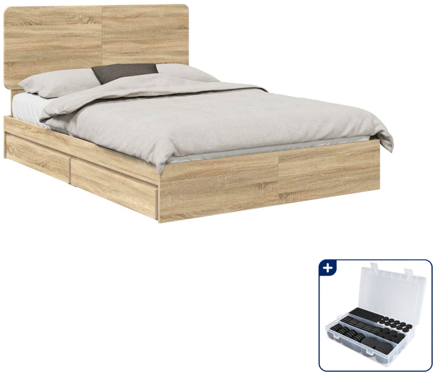 vidaXL bedframe met lade - 140 x 190 cm - bewerkt hout - sonoma eiken - Inclusief antikrasvilt 177-delig