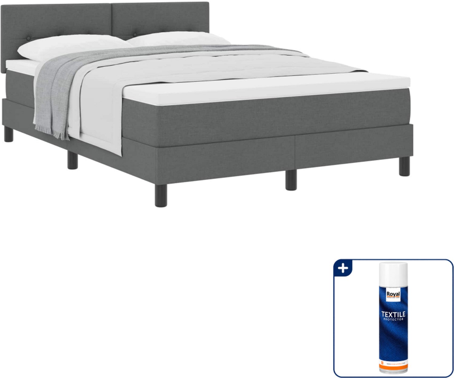 vidaXL Queensize boxspringbed - 160 x 200 cm - donkergrijs - Inclusief textielbeschermer 500 ml