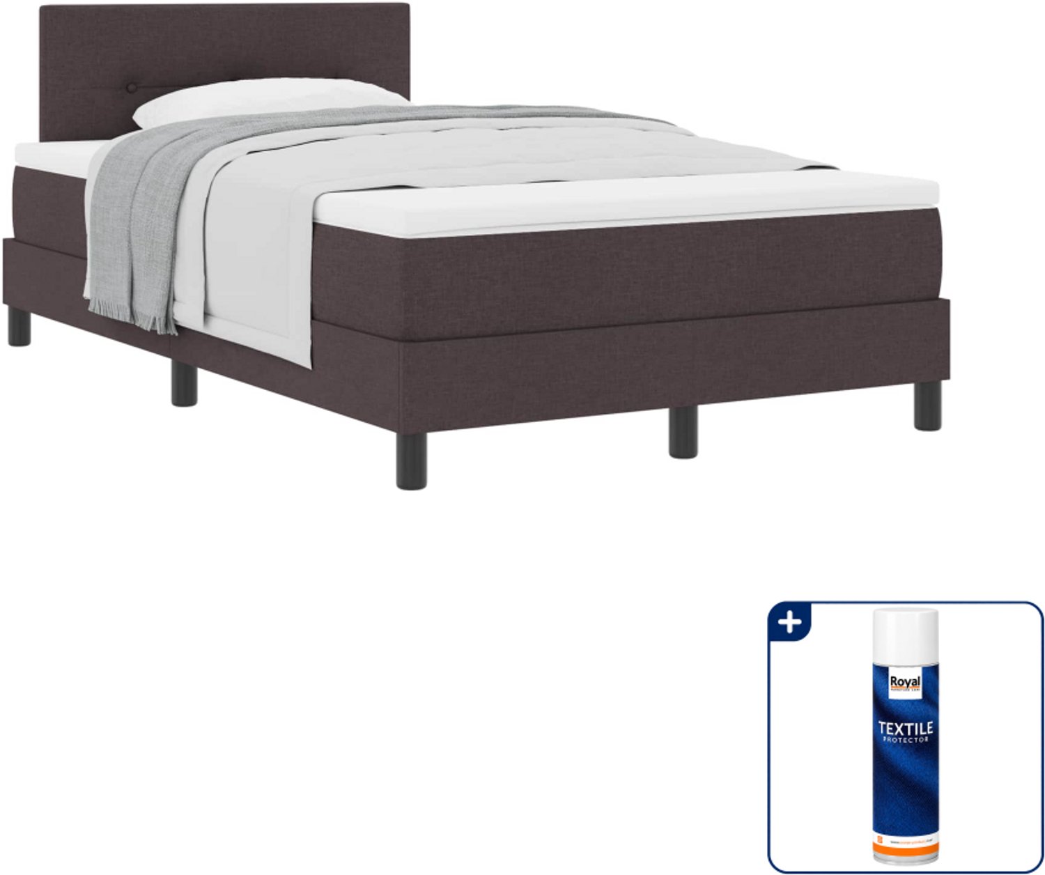 vidaXL boxspringbed - 120 x 190 cm - donkerbruin - Inclusief textielbeschermer 500 ml