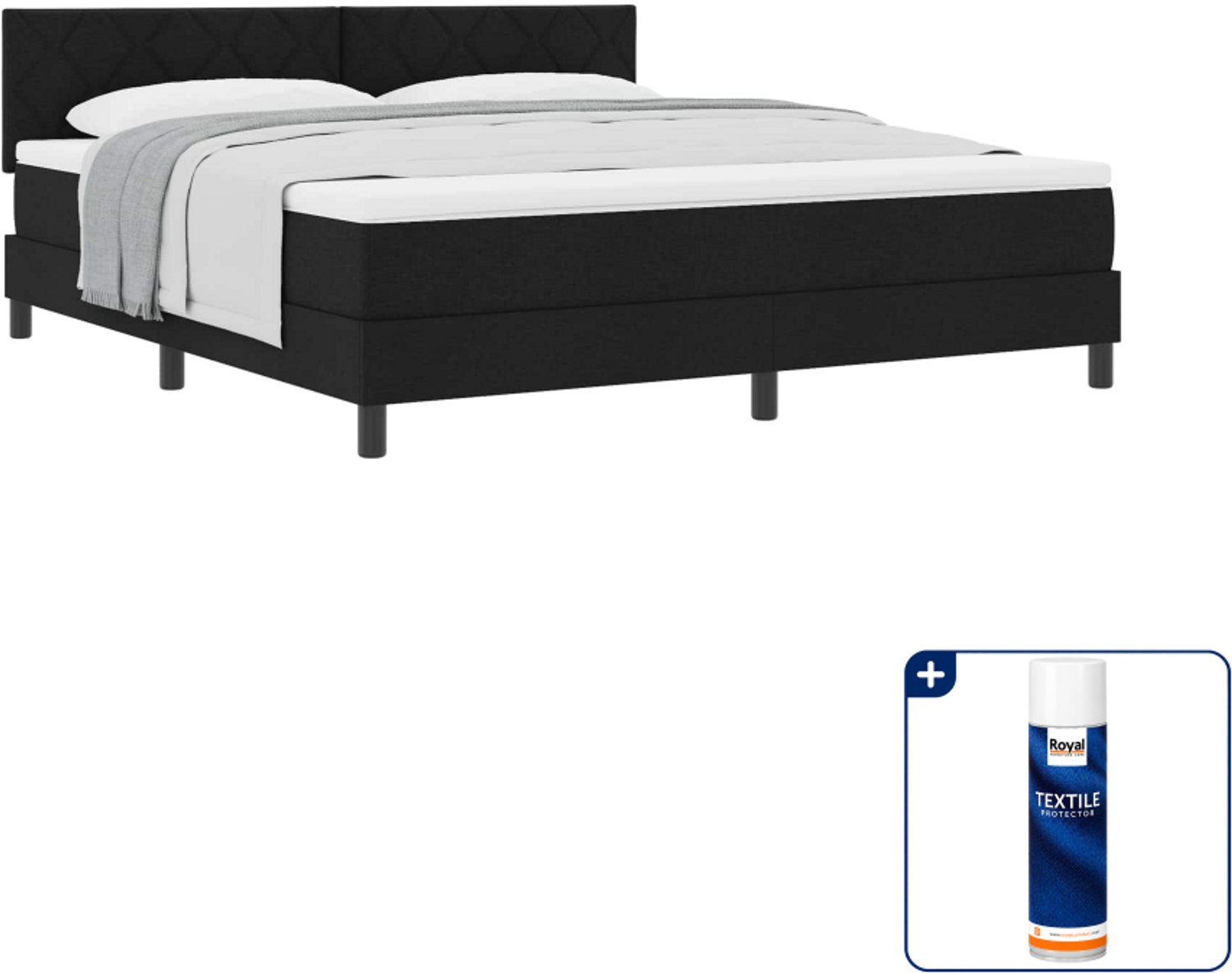 vidaXL Kingsize boxspringbed - 180 x 200 cm - stof - zwart - Inclusief textielbeschermer 500 ml