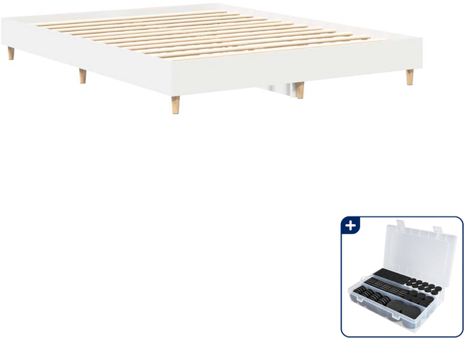 vidaXL 2 bedframes 152 x 203 cm - bewerkt hout - wit - Inclusief antikrasvilt 177-delig Bruin
