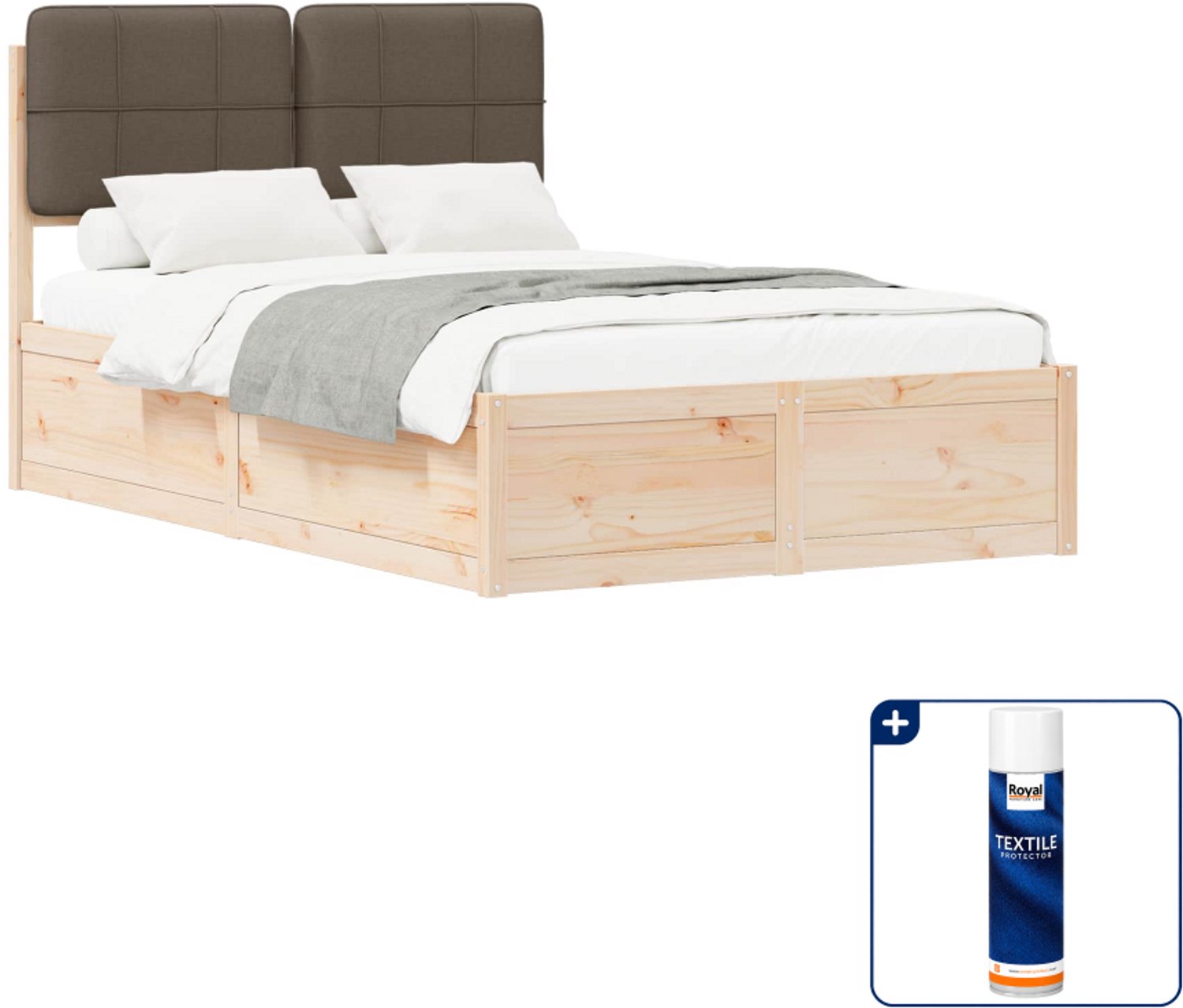 vidaXL bedframe 120 x 190 cm - massief grenenhout - taupe - Inclusief textielbeschermer 500 ml Grijs