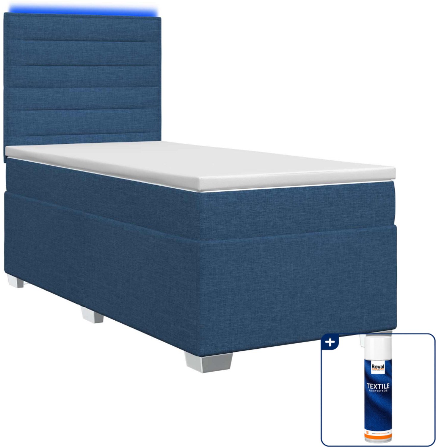vidaXL boxspringbed 90 x 200 cm - blauw - Inclusief textielbeschermer 500 ml
