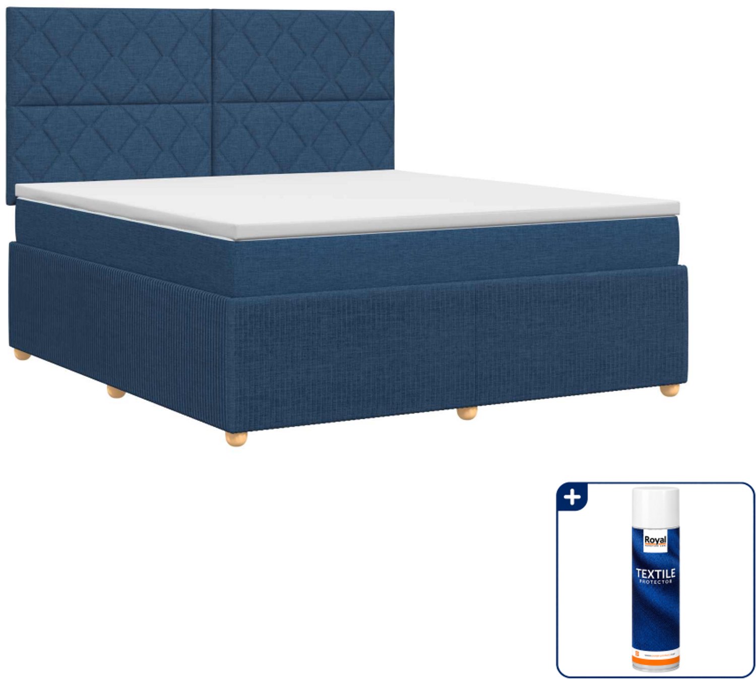 vidaXL Queensize boxspringbed - 160 x 200 cm - blauw - Inclusief textielbeschermer 500 ml