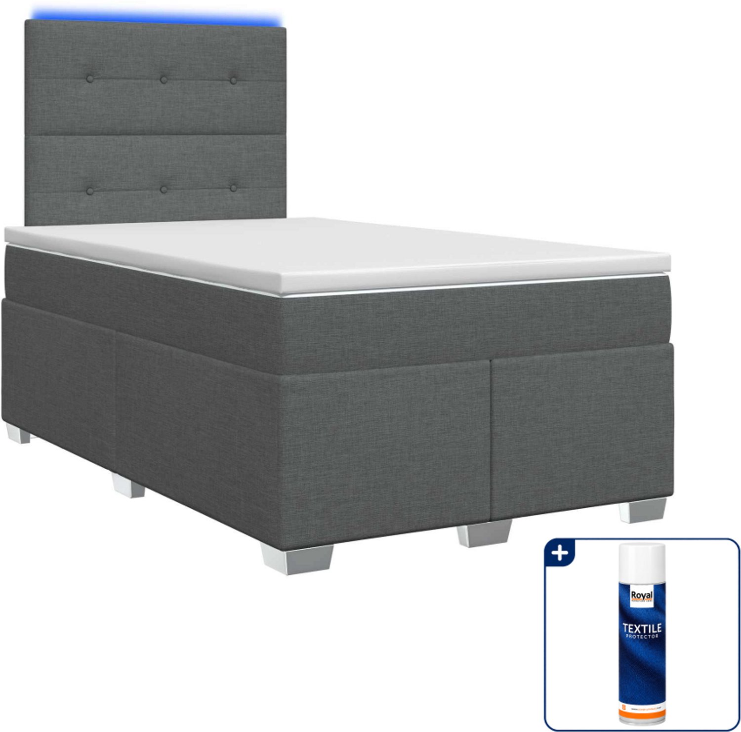vidaXL boxspringbed met matras - 120 x 200 cm - donkergrijs - Inclusief textielbeschermer 500 ml Donker Grijn