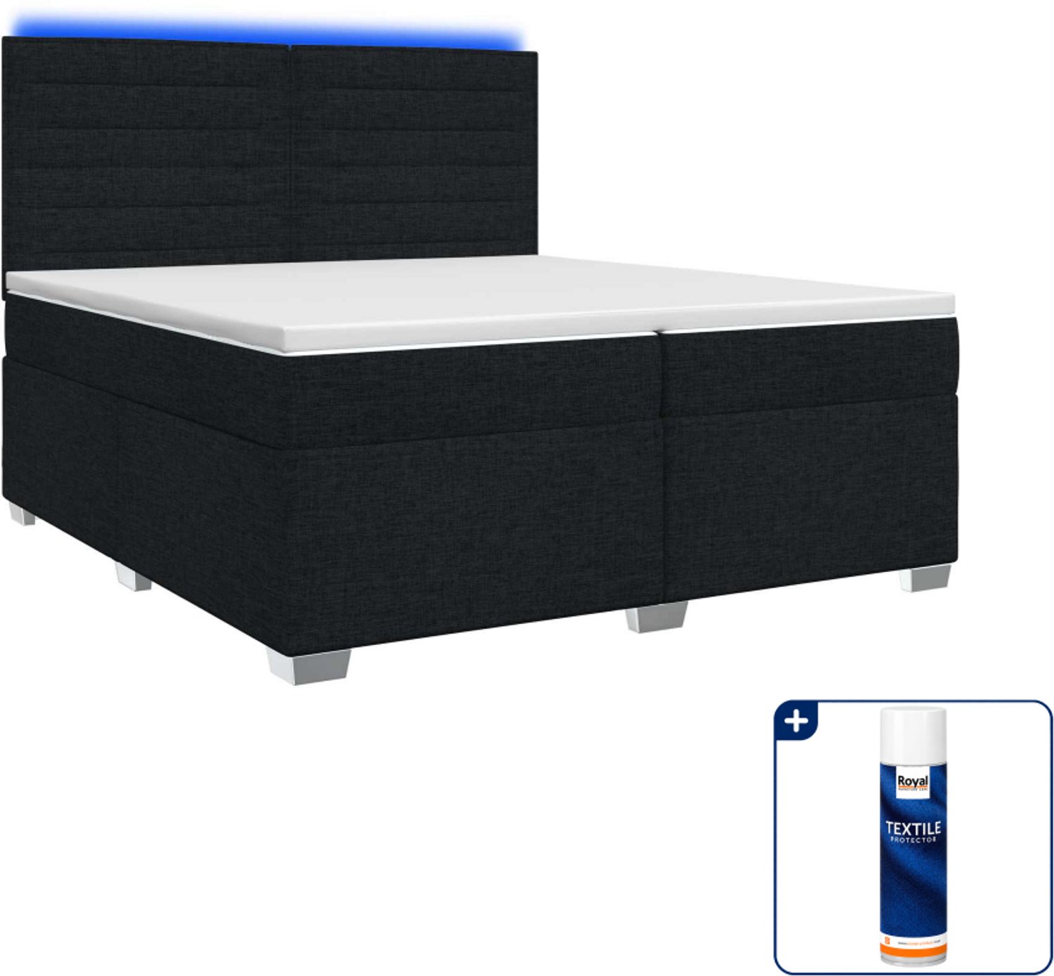 vidaXL boxspringbed - Super kingsize - 200 x 200 cm - zwart - Inclusief textielbeschermer 500 ml