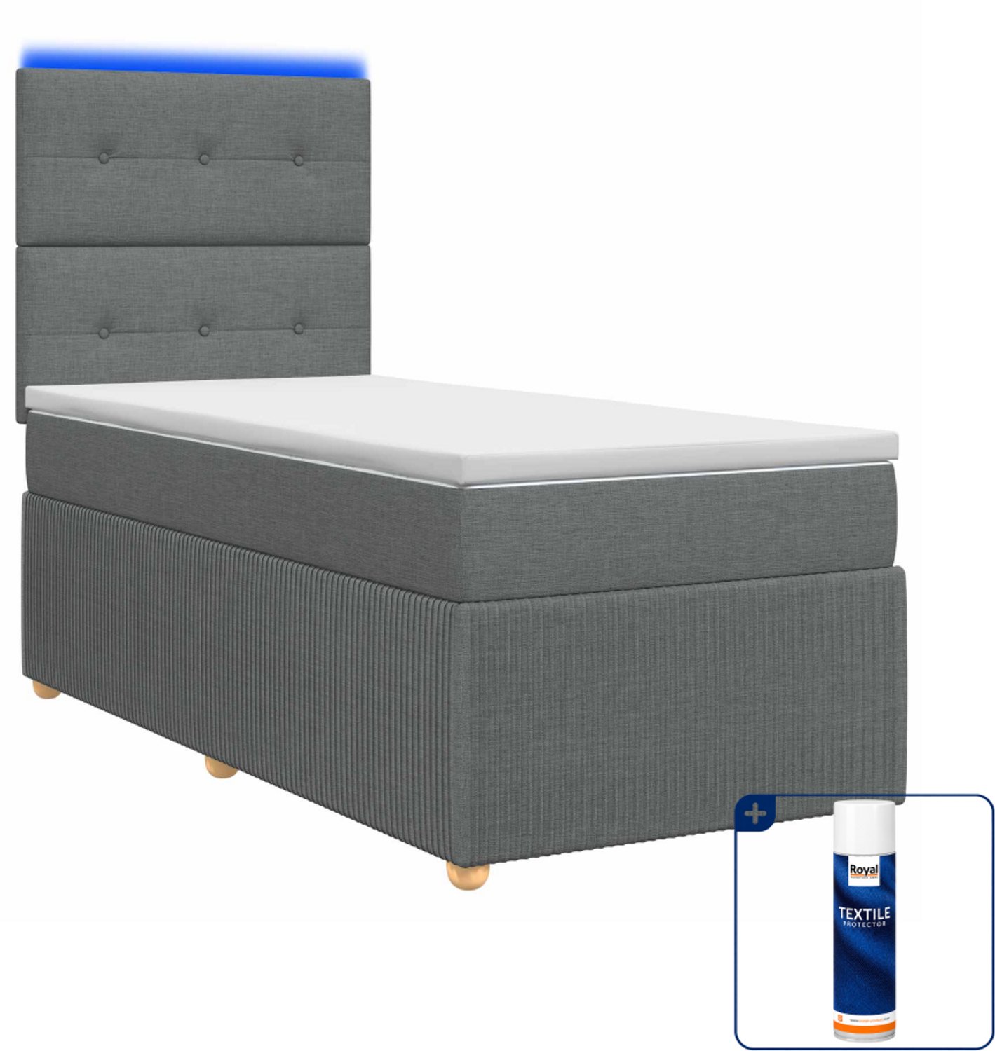 vidaXL LED boxspring met matras - 100 x 200 cm - donkergrijs - Inclusief textielbeschermer 500 ml Donker Grijn