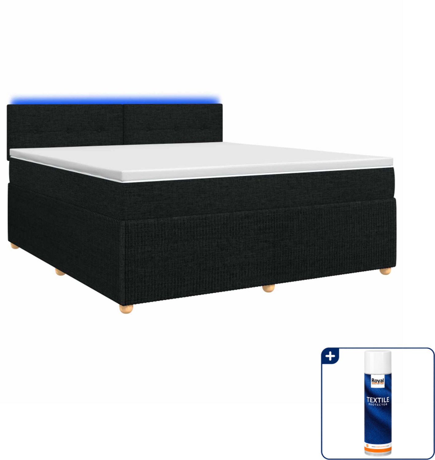 vidaXL Boxspringbed - 140 x 190 cm - zwart - Inclusief textielbeschermer 500 ml