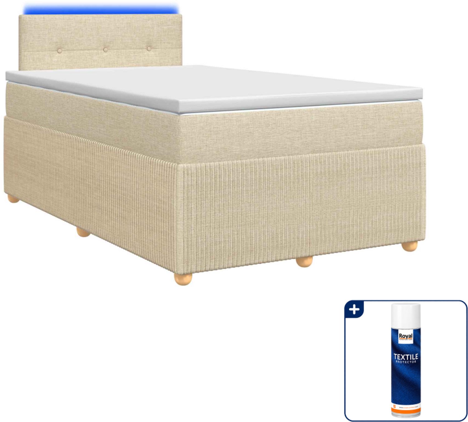 vidaXL boxspringbed met matras - 120 x 200 cm - crèmekleurig - Inclusief textielbeschermer 500 ml