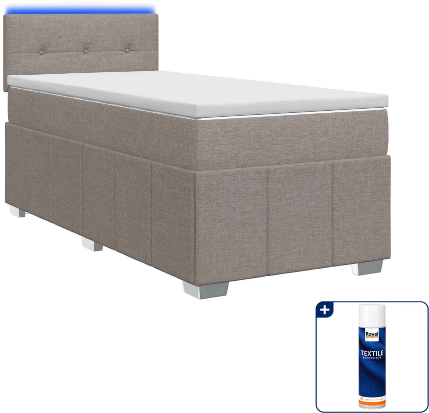 vidaXL Boxspringbed met matras - 100 x 200 cm - stof - taupe - Inclusief textielbeschermer 500 ml