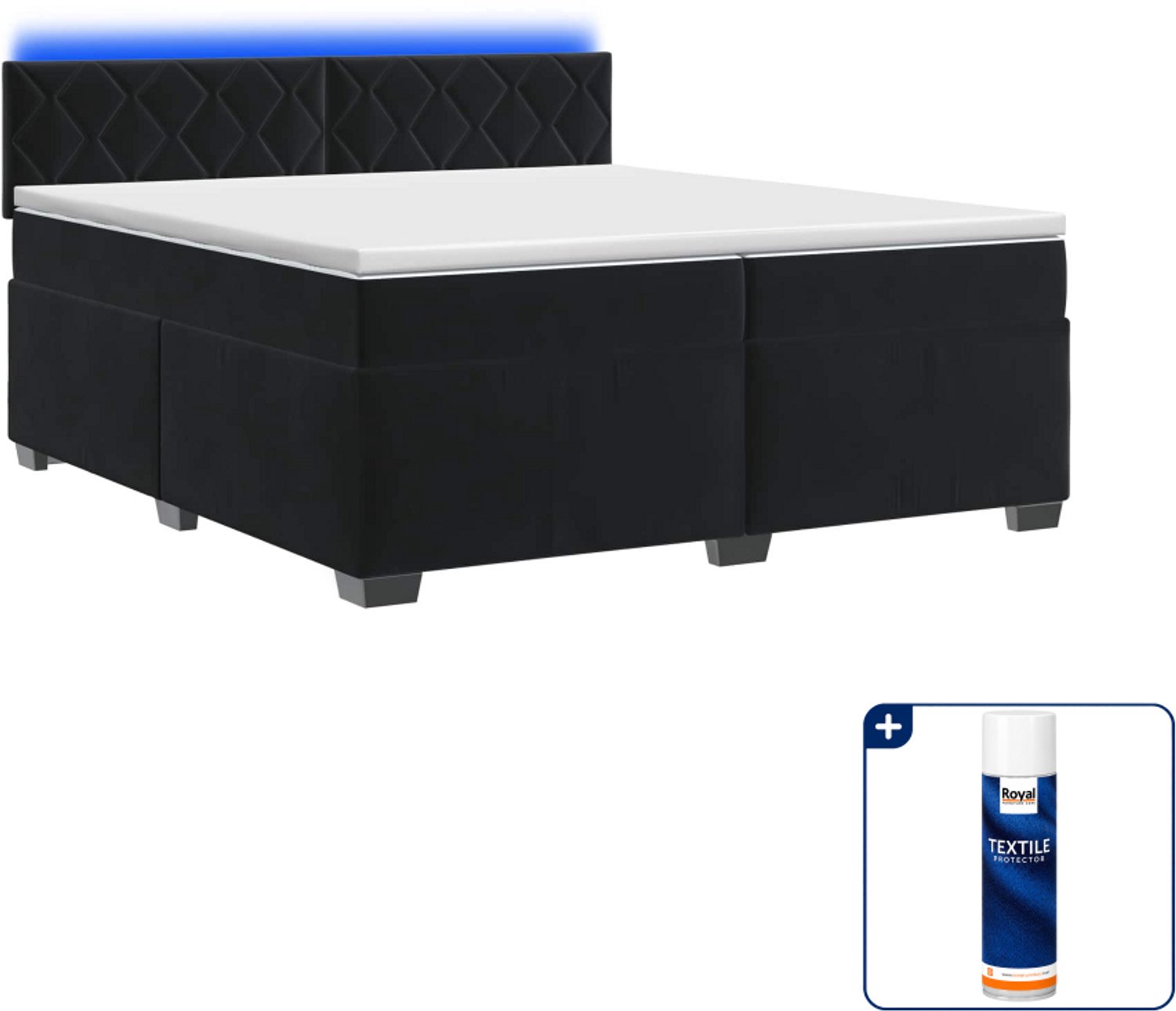 vidaXL boxspring - 200 x 200 cm - fluweel - zwart - Inclusief textielbeschermer 500 ml