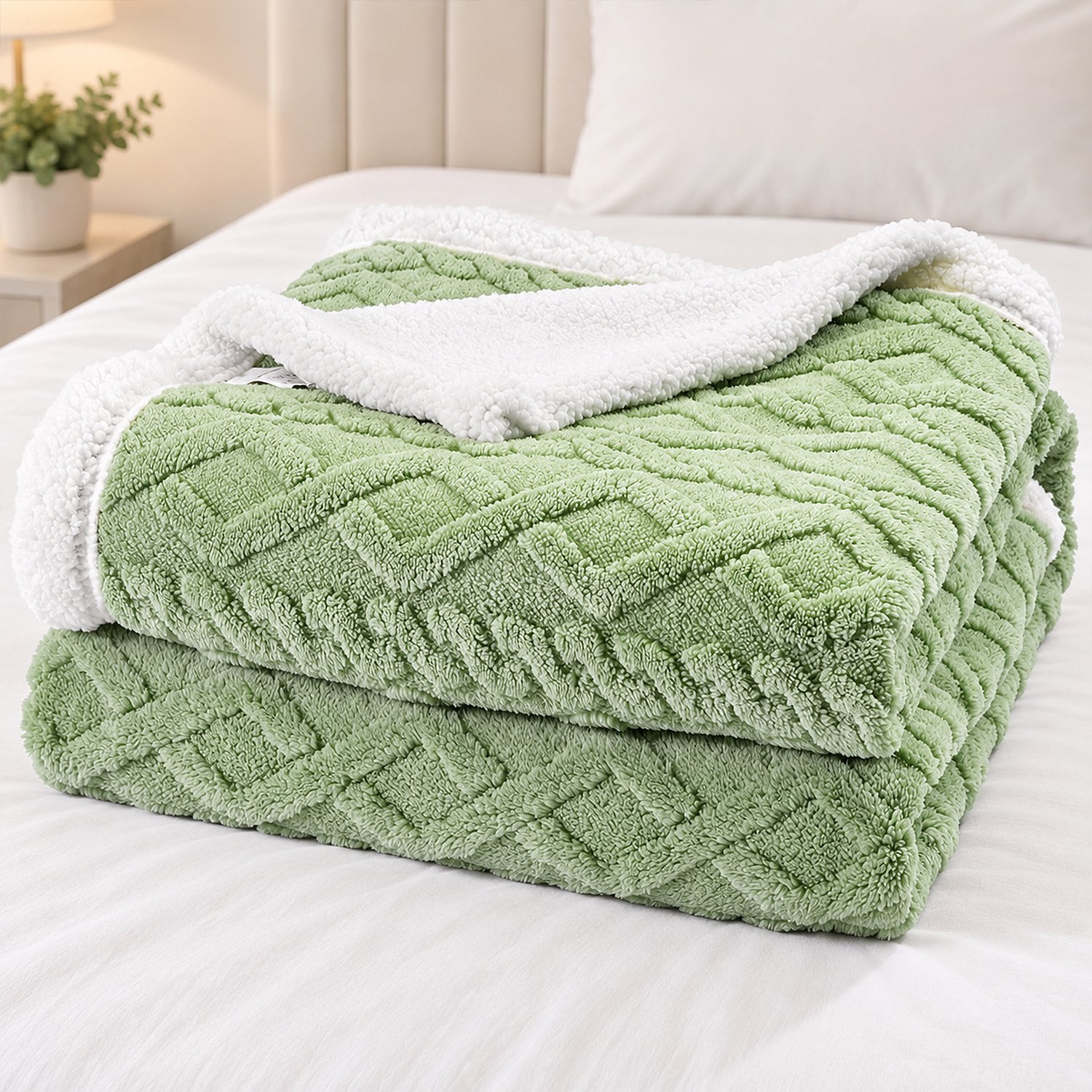 YONO Fleecedeken 150x200 cm - Zachte Sherpa Plaid - Warme Woondeken - Dubbelzijdige Fleece Deken - Bankdeken - Groen