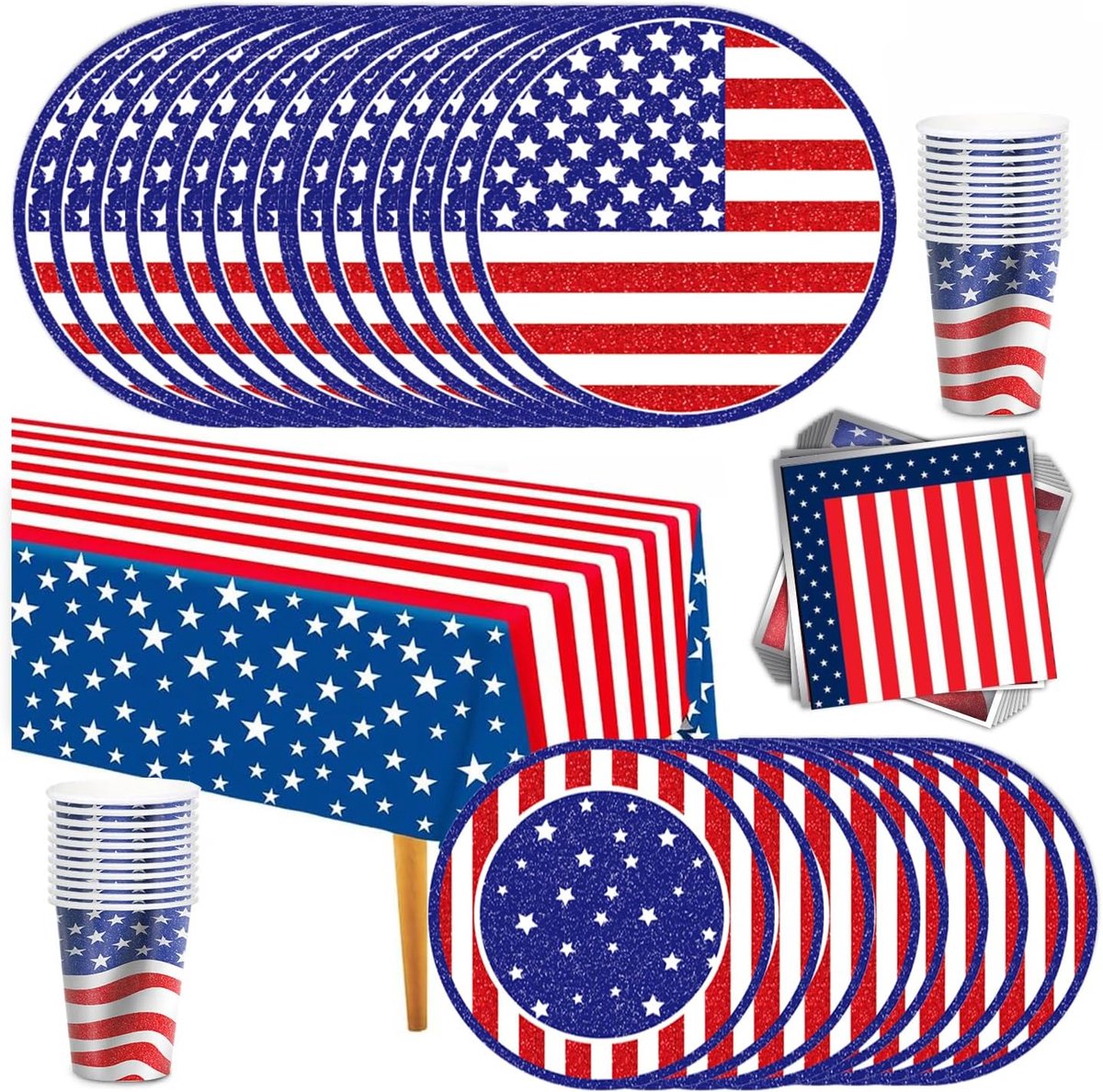 65 stuks USA 4 juli Amerikaanse Party Servies Set voor Amerika, USA Party Papierwaren Decoratie
