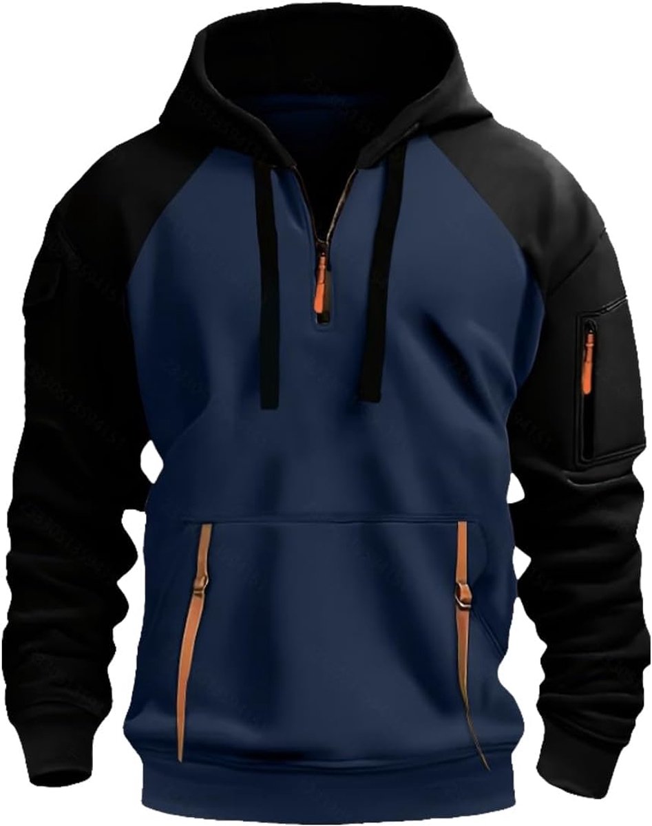 Herentrui met capuchon, fleece, sweatshirt met ritssluiting, lange mouwen, kleurafstemming, herfst, winter, hoodie