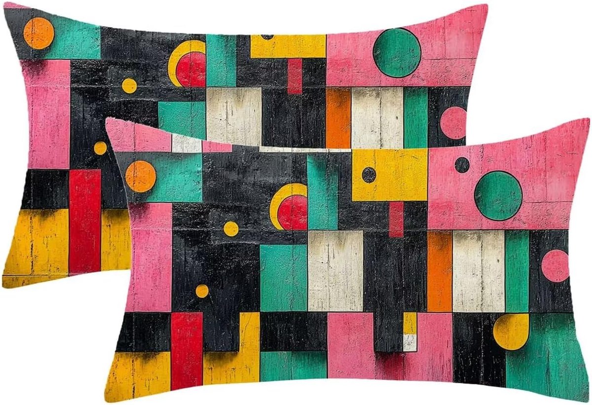 Kussen, weerbestendig, kleurrijk, 60 x 80 cm, set van 2, lentedecoratiekussen, geometrisch patroon met onzichtbare ritssluiting, bankkussen, outdoor, fluweel, sierkussen voor balkon, tuin