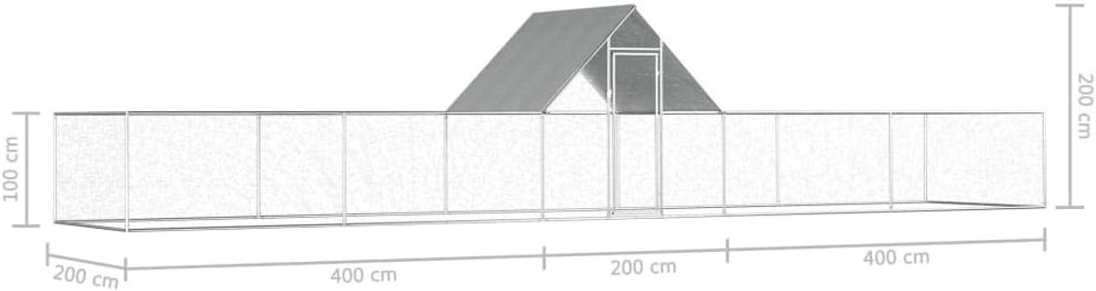 Kippenhok, 10 x 2 x 2 m, van verzinkt staal