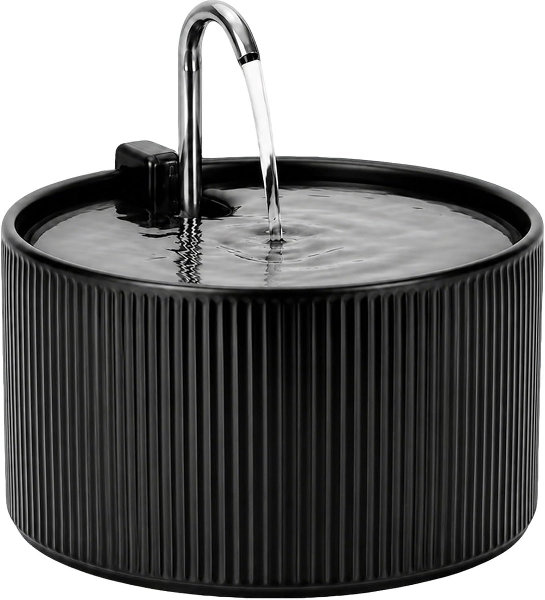 Keramiek, 2,1 l, drinkfontein voor katten, keramiek, stille waterdispenser voor katten, automatische waterdispenser voor huisdieren met filtersysteem, zwart