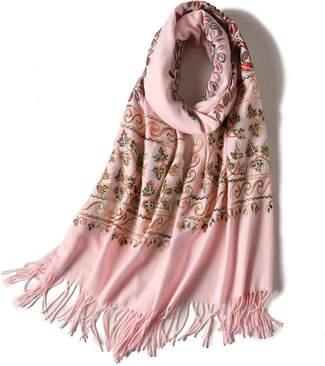 Kasjmier sjaal voor vrouwen blad geborduurde pashmina sjaals hijab kwastjes mode dames sjaals wraps dikke warme S