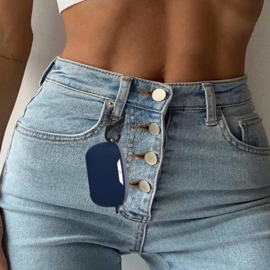 Hoesje voor JBL Wave Buds tas, stootvaste beschermhoes en huid beschermhoes voor JBL Wave Buds met sleutelhanger (donkerblauw) — afbeelding 3
