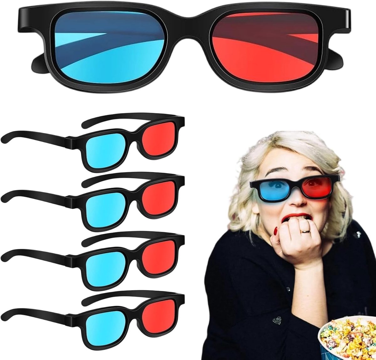 5 stuks 3D-bril, rood en blauw, universele anaglyfe bril voor tv, bioscoop, films en videogames, thuisbioscoopaccessoires