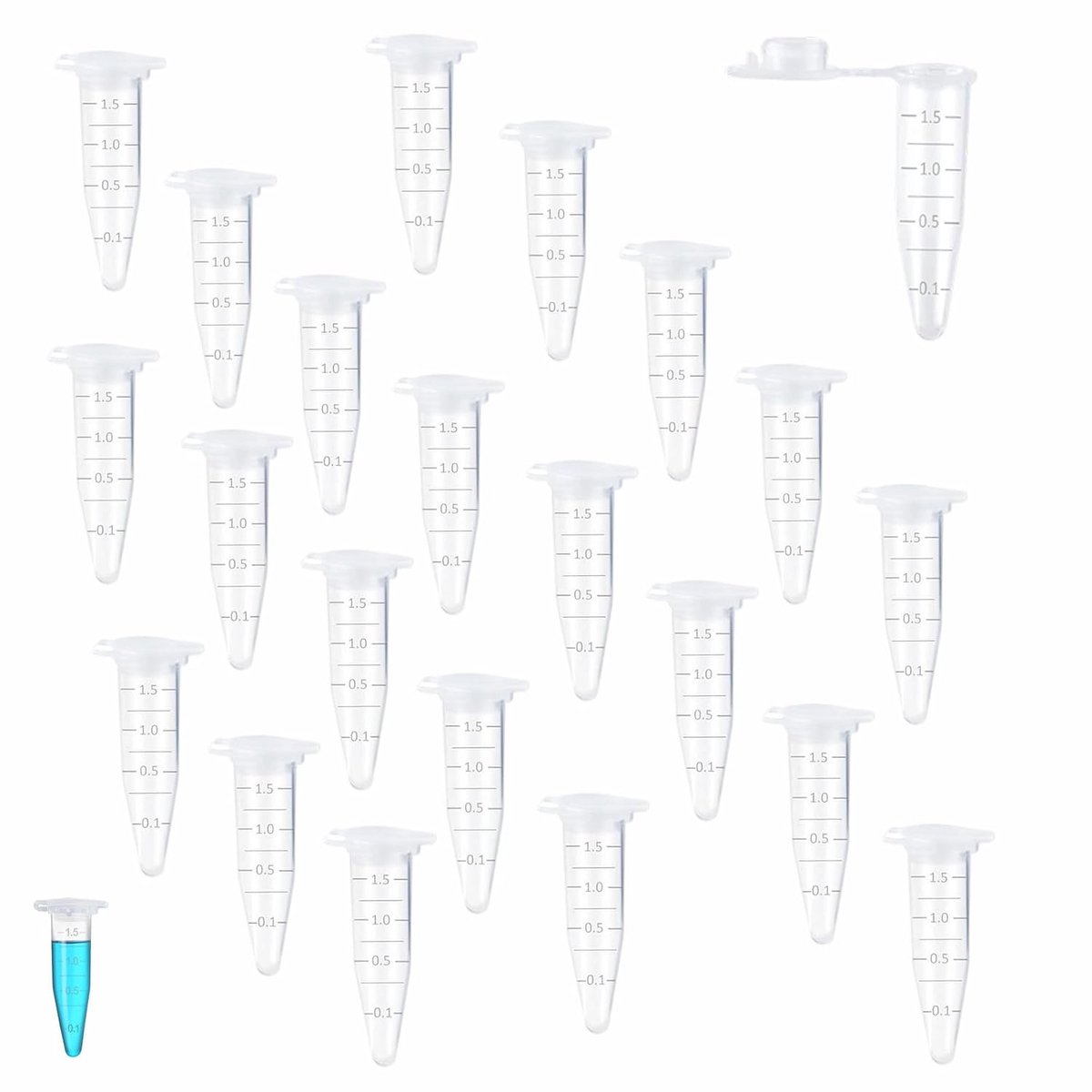 300 stuks 1,5 ml centrifugebuisjes, reactievaten, stofcapsules, microcentrifugebuizen van kunststof voor laboratorium, medisch onderzoek en onderwijs
